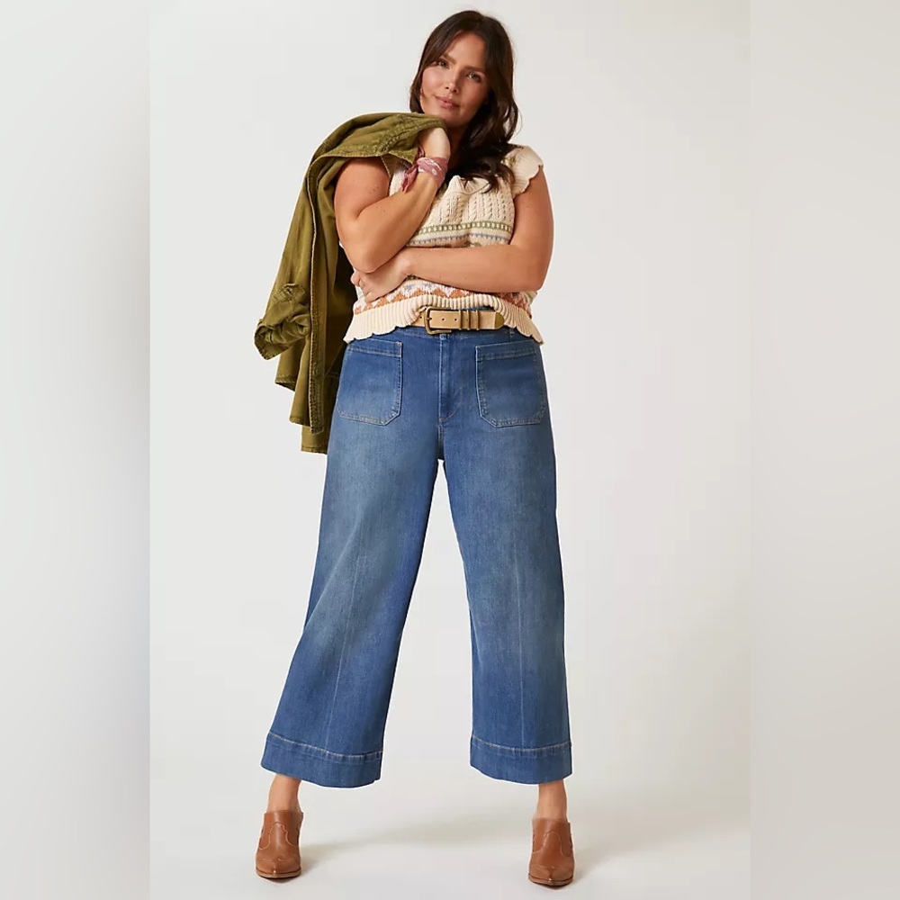 Anthropologie Pilcro The Skipper High-Rise Crop Wide Leg Jeans Blue Size 28